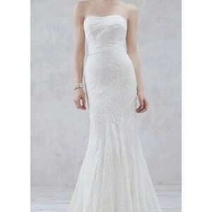 Galina Wedding Dress Womens 2 Soft White Excellent Lace Trumpet Strapless WG3381
